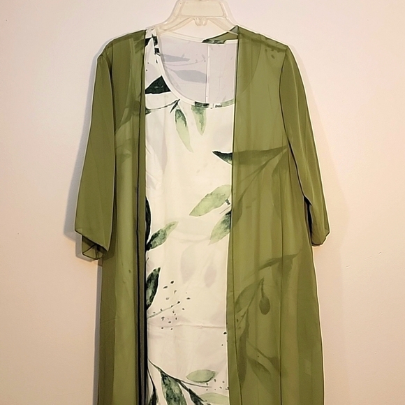 Amazon Dresses & Skirts - Boutique brand 2 piece silky dress with sheer topper sage green